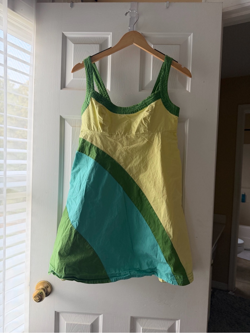 Anthropologie Green, Teal & Yellow Colorblock Mini Dress